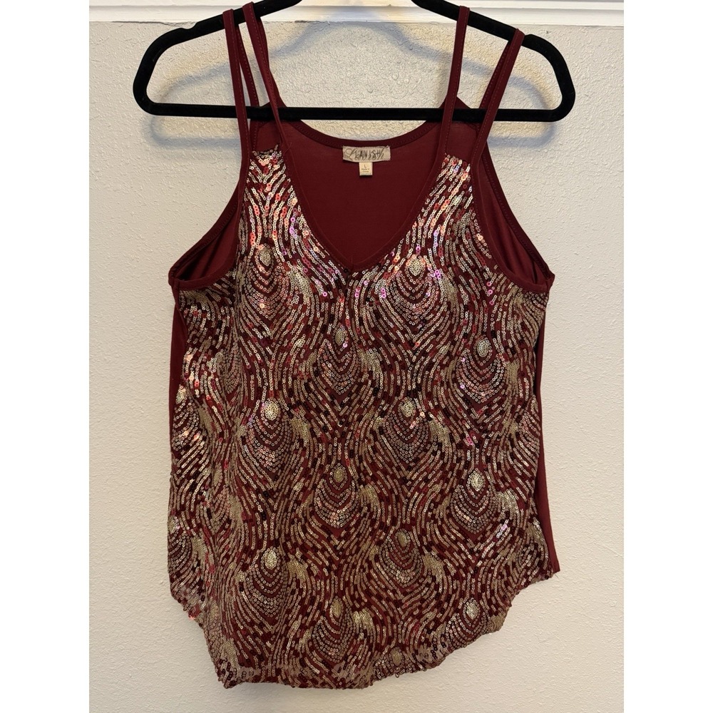Vintage Y2K Sequin Tank Top Size Large Sparkle Lavish Maroon Burgundy